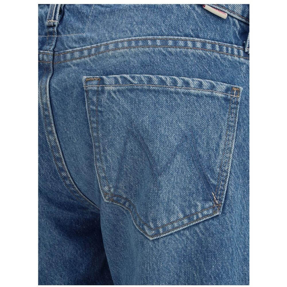 Close-up of Mother Denim Jeans showcasing back pocket detail and signature stitching, highlighting the classic and versatile design.