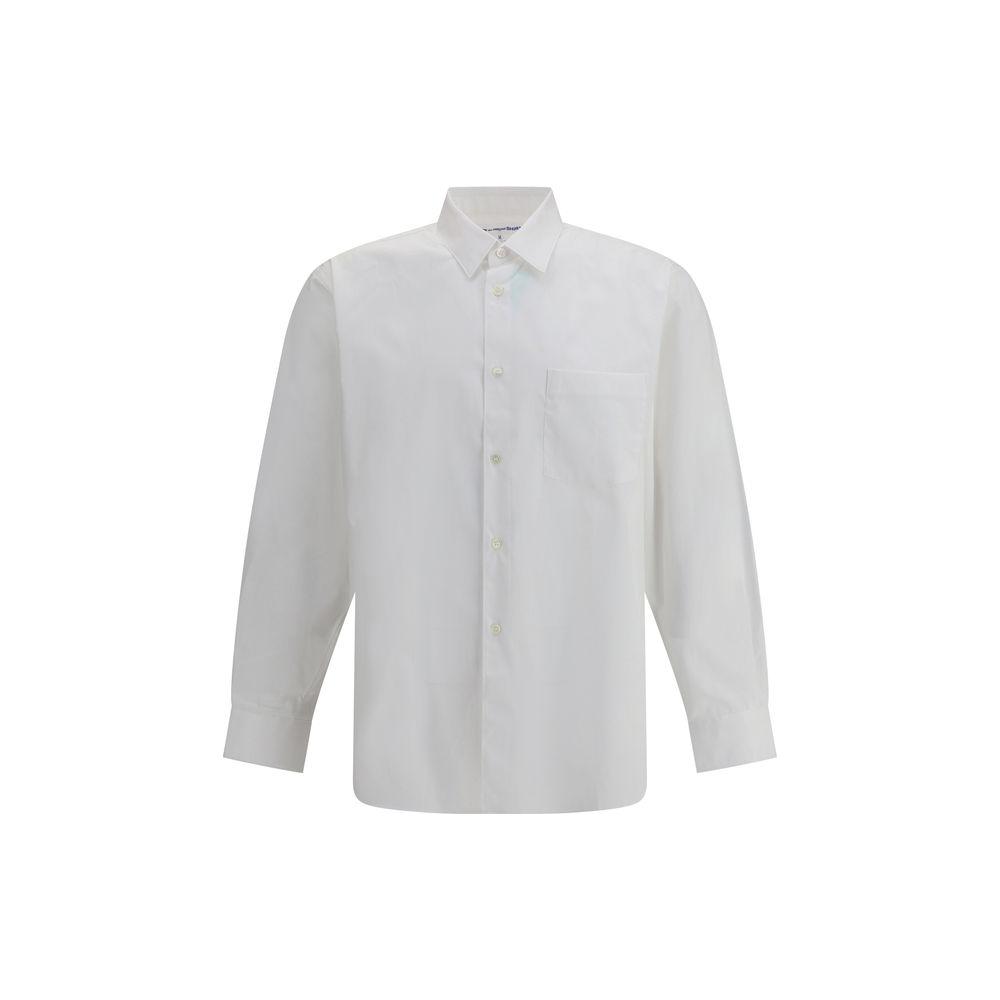 Comme des Garçons Monochrome Shirt with classic collar, chest pocket, and button closure, offering timeless style and versatility.