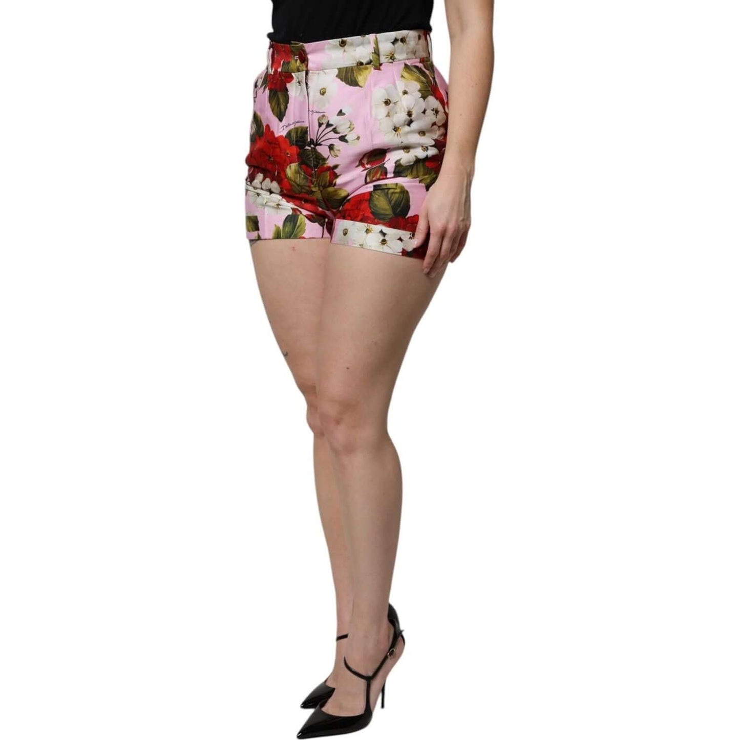 Dolce & Gabbana Pink Floral Print High Waist Hotpants Short Dolce & Gabbana Rosy Brown