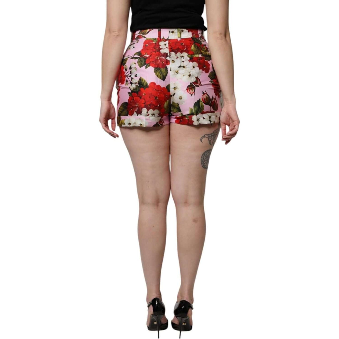 Dolce & Gabbana Pink Floral Print High Waist Hotpants Short Dolce & Gabbana Rosy Brown
