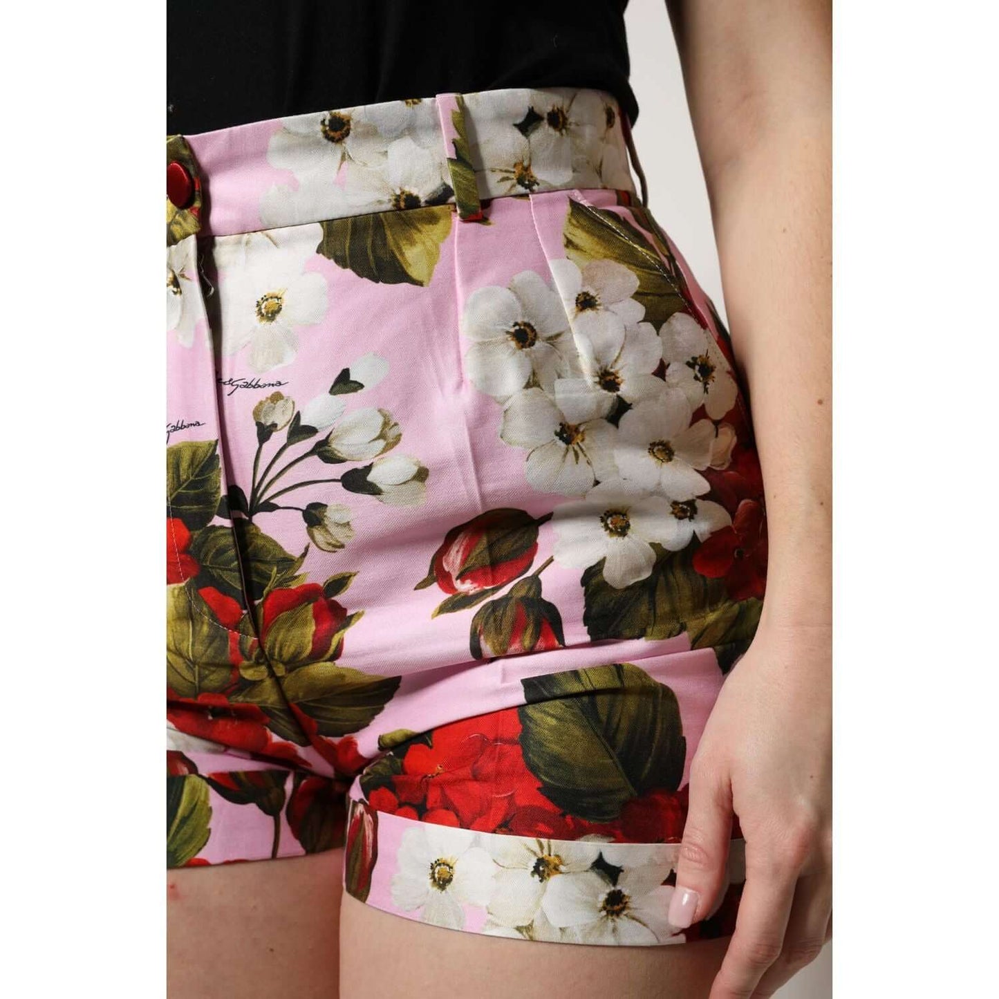 Dolce & Gabbana Pink Floral Print High Waist Hotpants Short Dolce & Gabbana Rosy Brown