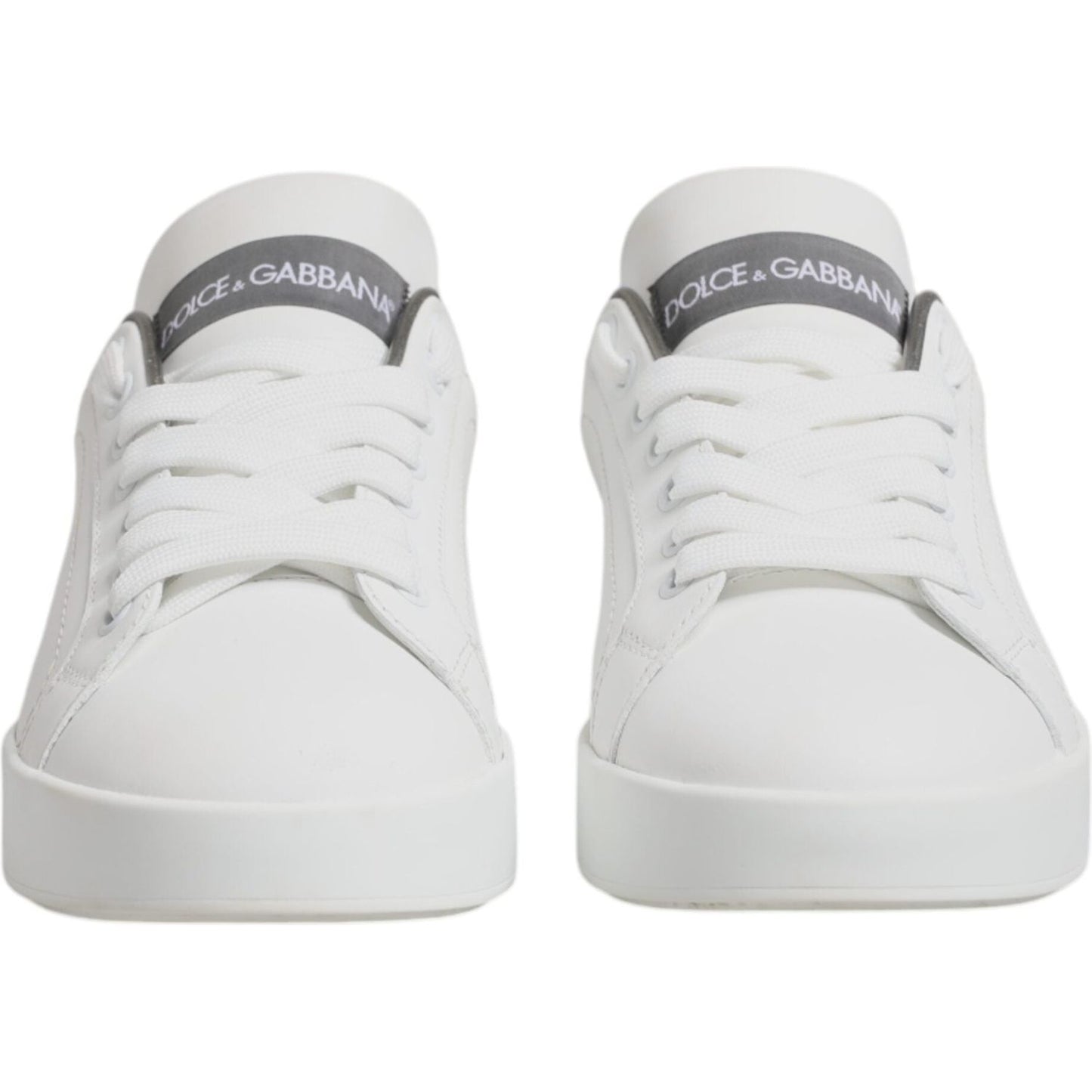 Dolce & Gabbana White Gray Leather Low Top Sneakers Shoes