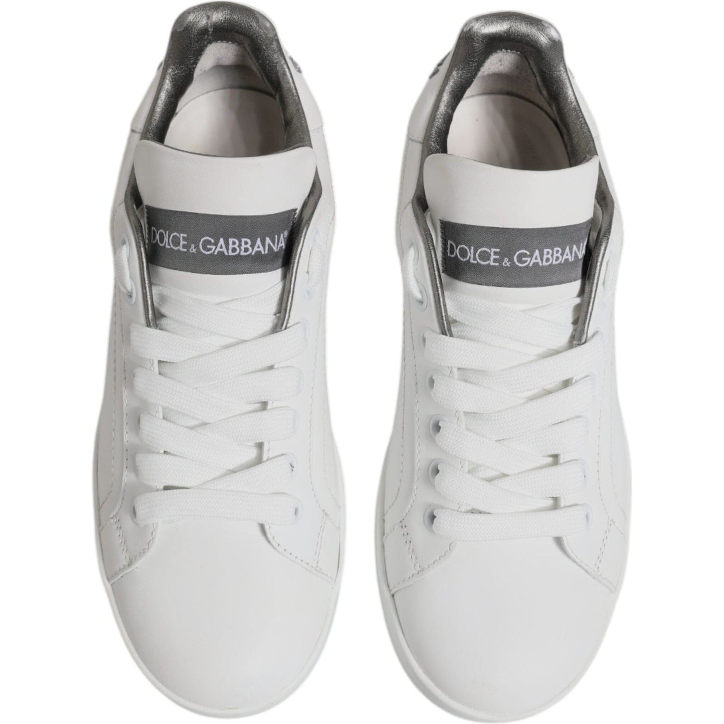 Dolce & Gabbana White Gray Leather Low Top Sneakers Shoes