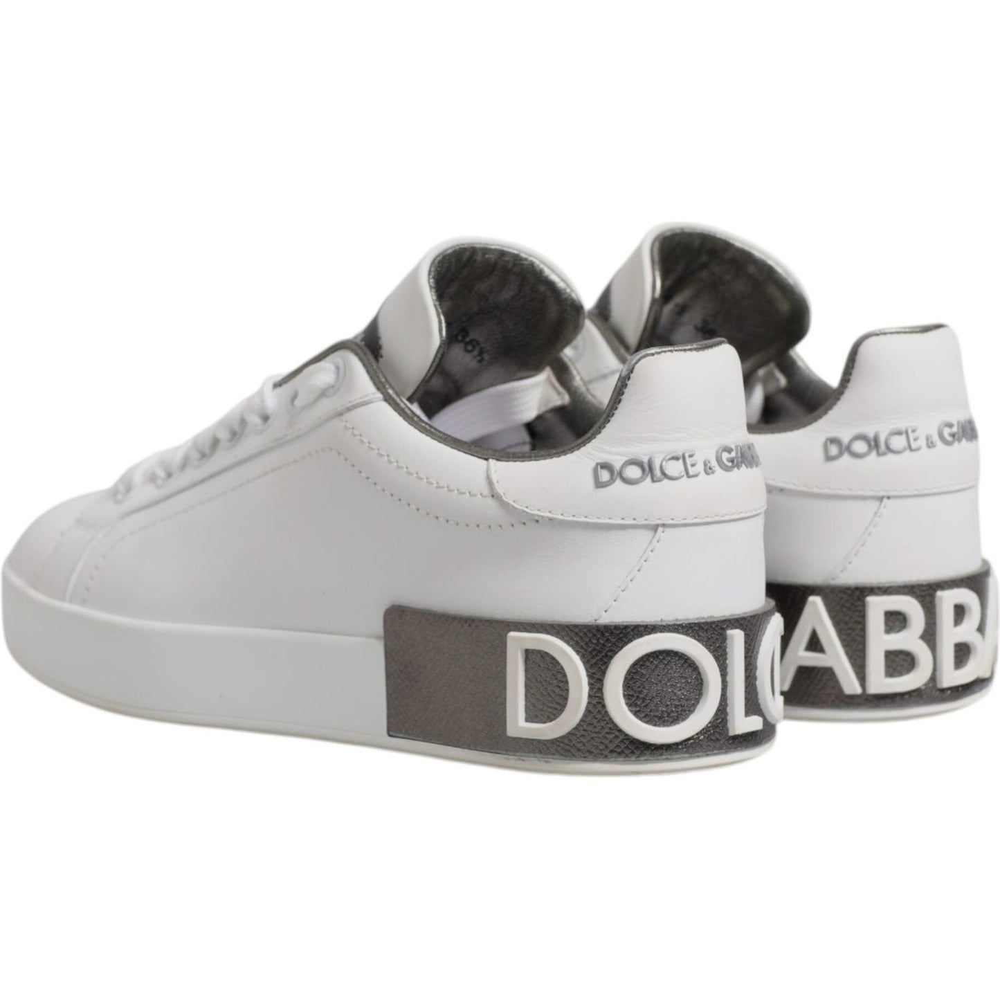 Dolce & Gabbana White Gray Leather Low Top Sneakers Shoes