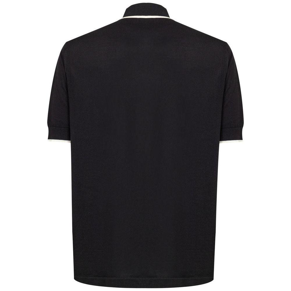 Back view of Dolce & Gabbana black silk polo shirt with jersey collar and stretch back panel.
