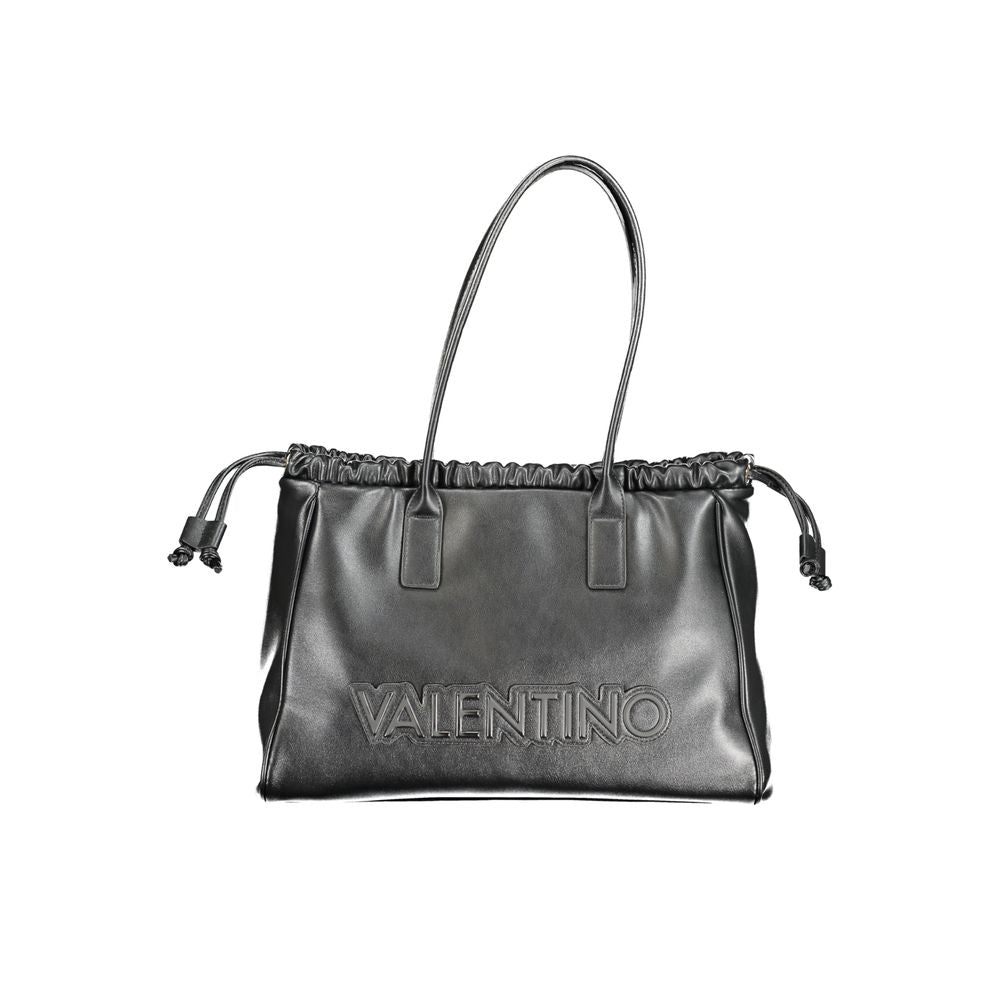 Valentino black polyethylene handbag with shoulder handles, internal pocket, phone holder, zip and drawstring closure.