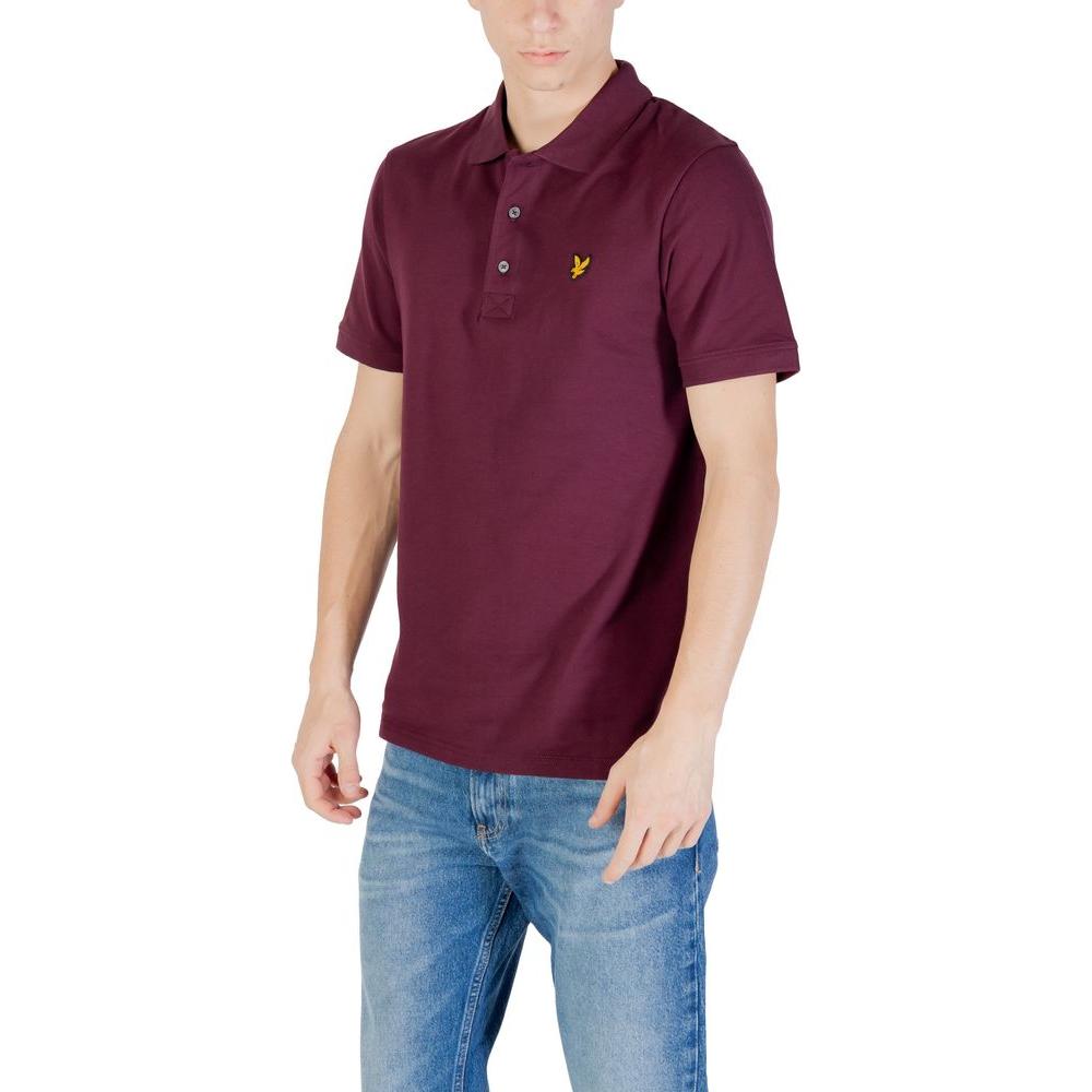 Lyle & Scott Bordeaux Cotton Polo Shirt for men with logo, worn by a model, perfect for casual occasions, paired with jeans.