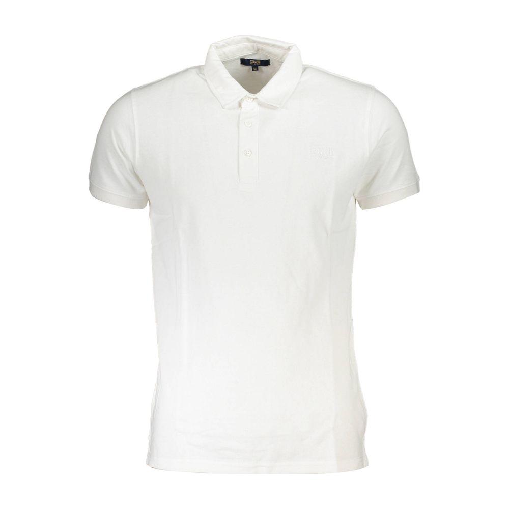 Cavalli Class white cotton polo shirt with short sleeves, 3 buttons, and embroidered logo, perfect for casual wear.