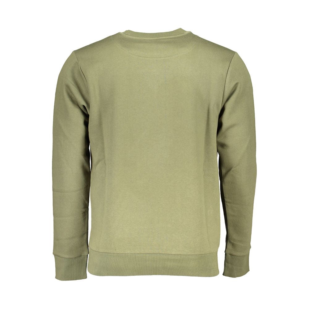 Back view of U.S. Grand Polo green cotton fleece sweater with overlong sleeves, crew neck, and embroidered logo.