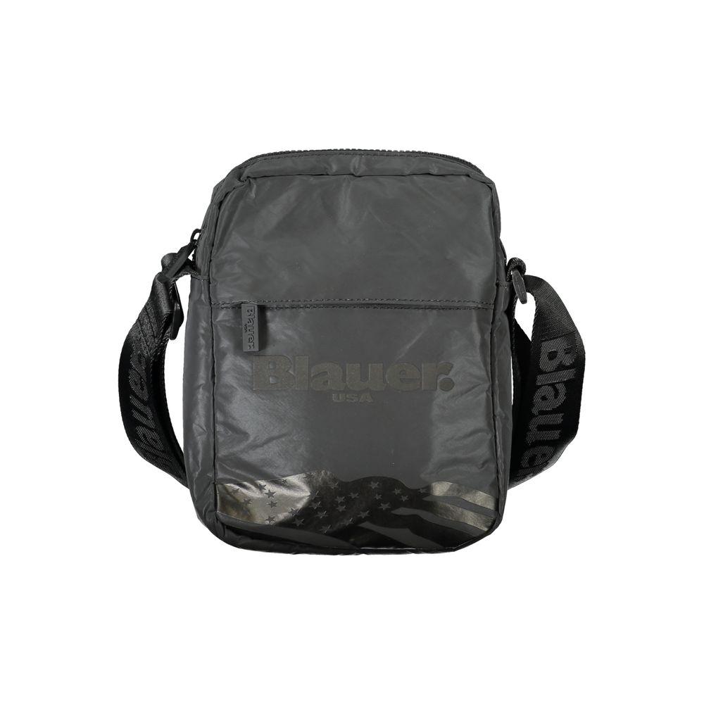 Blauer Sleek Black Shoulder Bag with Adjustable Strap, featuring durable polyester, two external pockets, and logo detail.