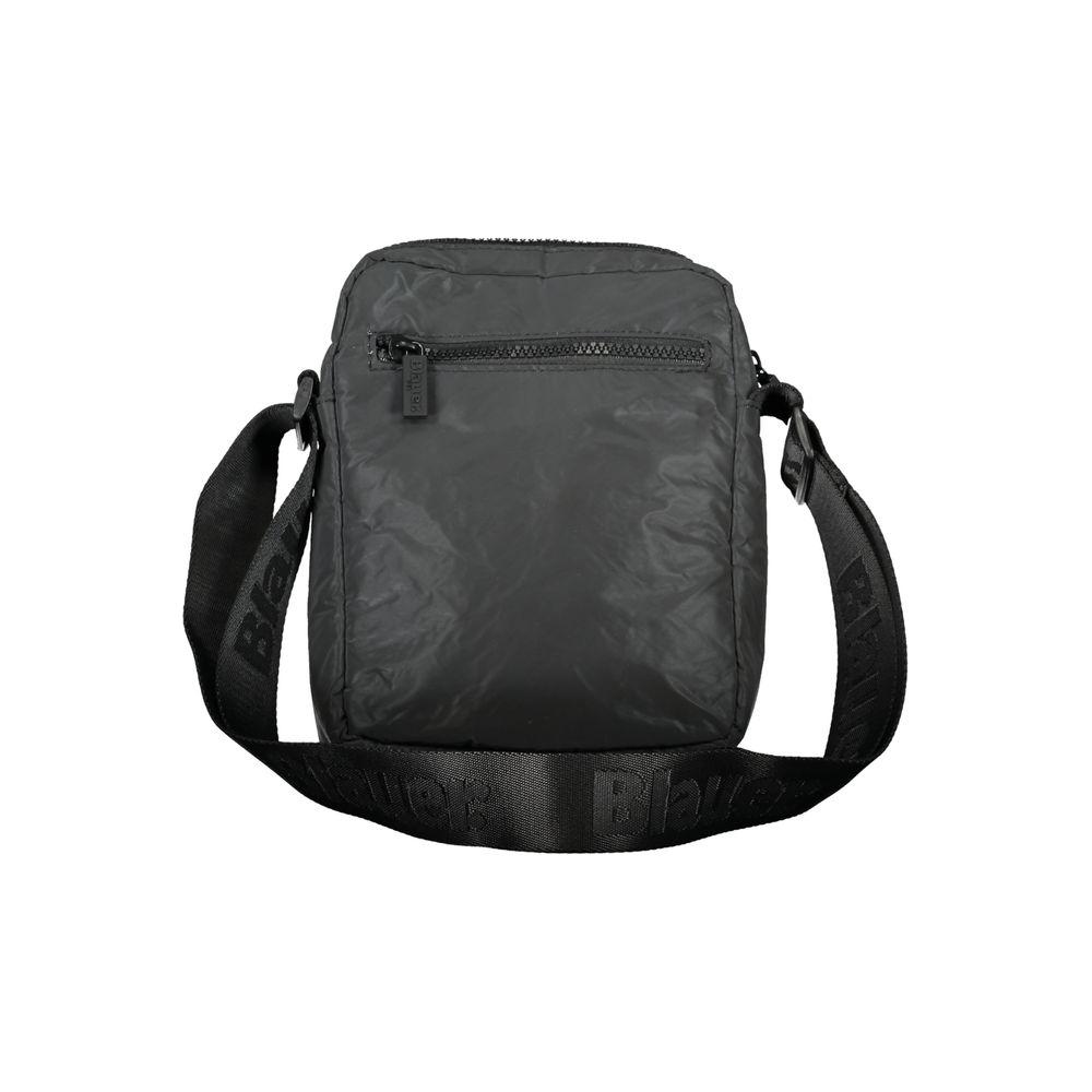 Blauer sleek black shoulder bag with adjustable strap, featuring external zip pocket, ideal for modern use with durable polyester material.