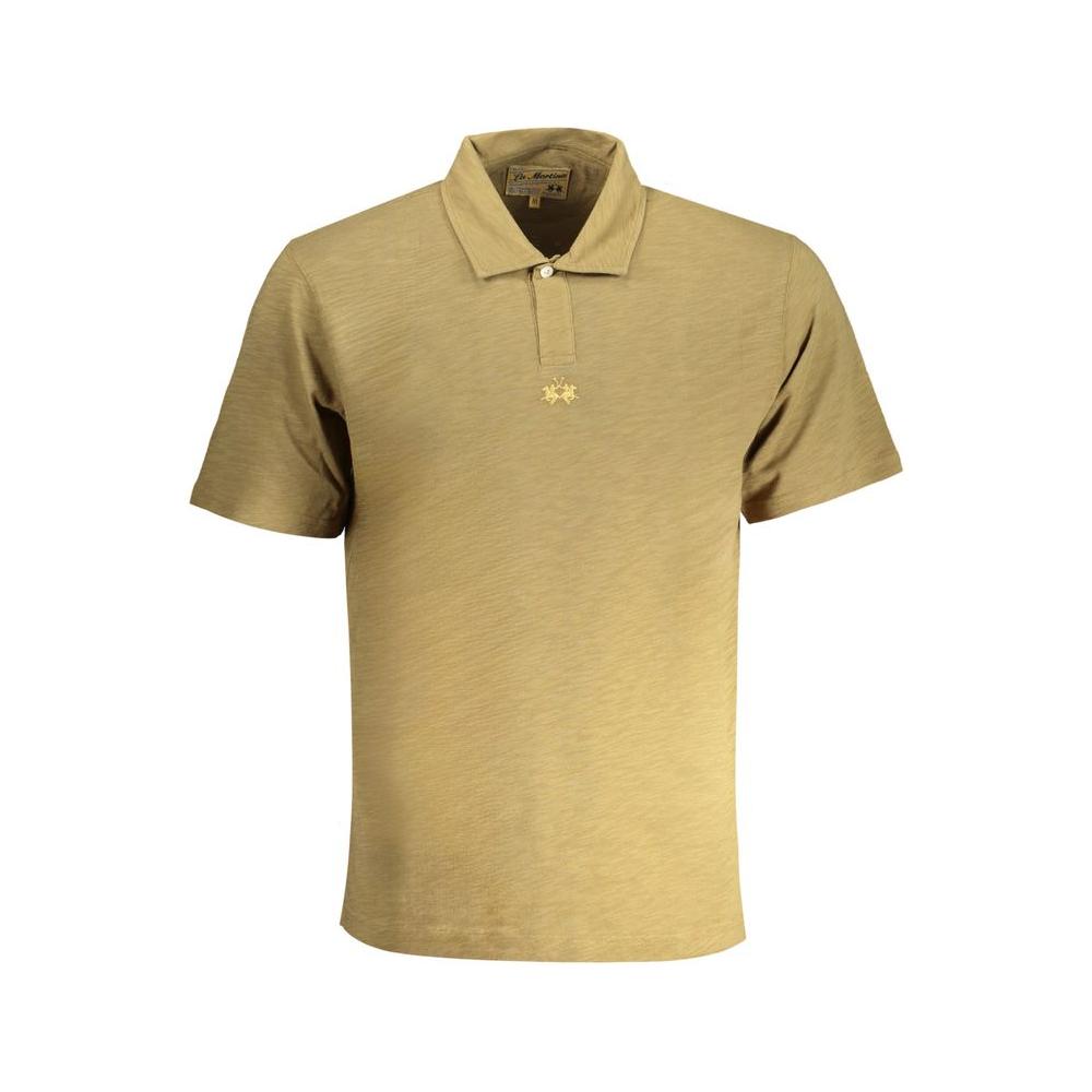 La Martina green cotton polo shirt, short-sleeved, regular fit, with 1 button and embroidered logo on the chest.