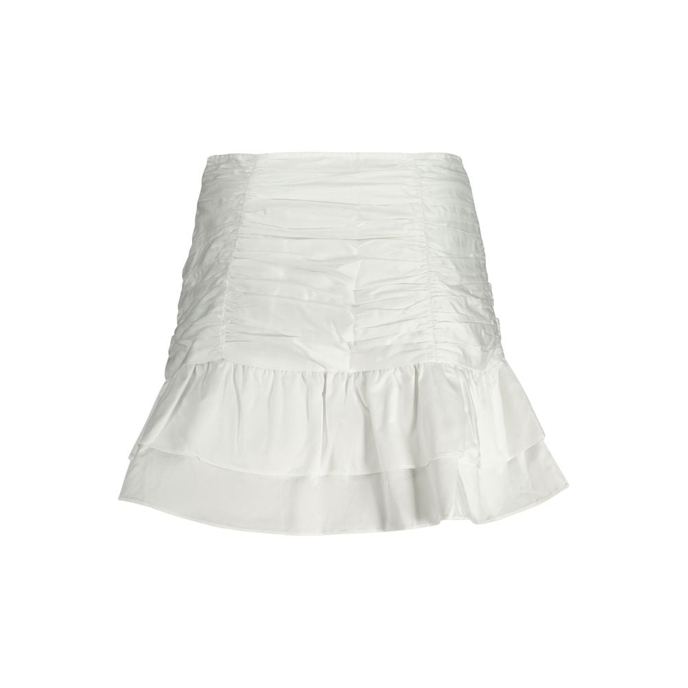 White cotton women's skirt by Guess Jeans with bold style, urban chic side zipper, eye-catching details, and iconic logo.