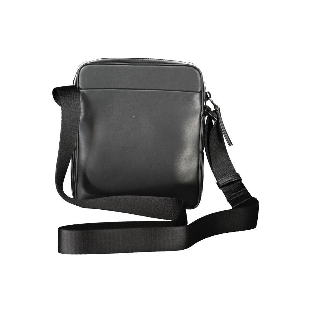 Calvin Klein black polyester men's shoulder bag with adjustable strap, ideal for urban style and organization.