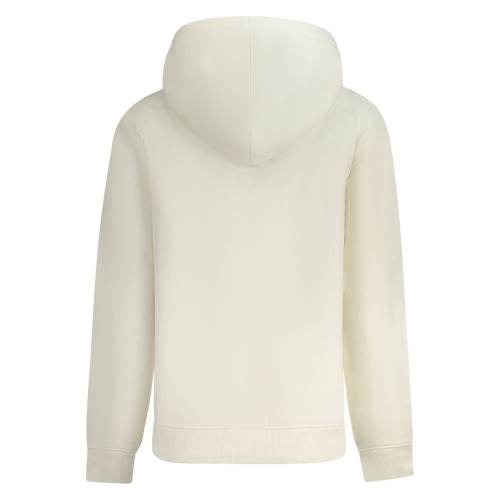 Back view of a white Calvin Klein women's cotton sweater with hood.