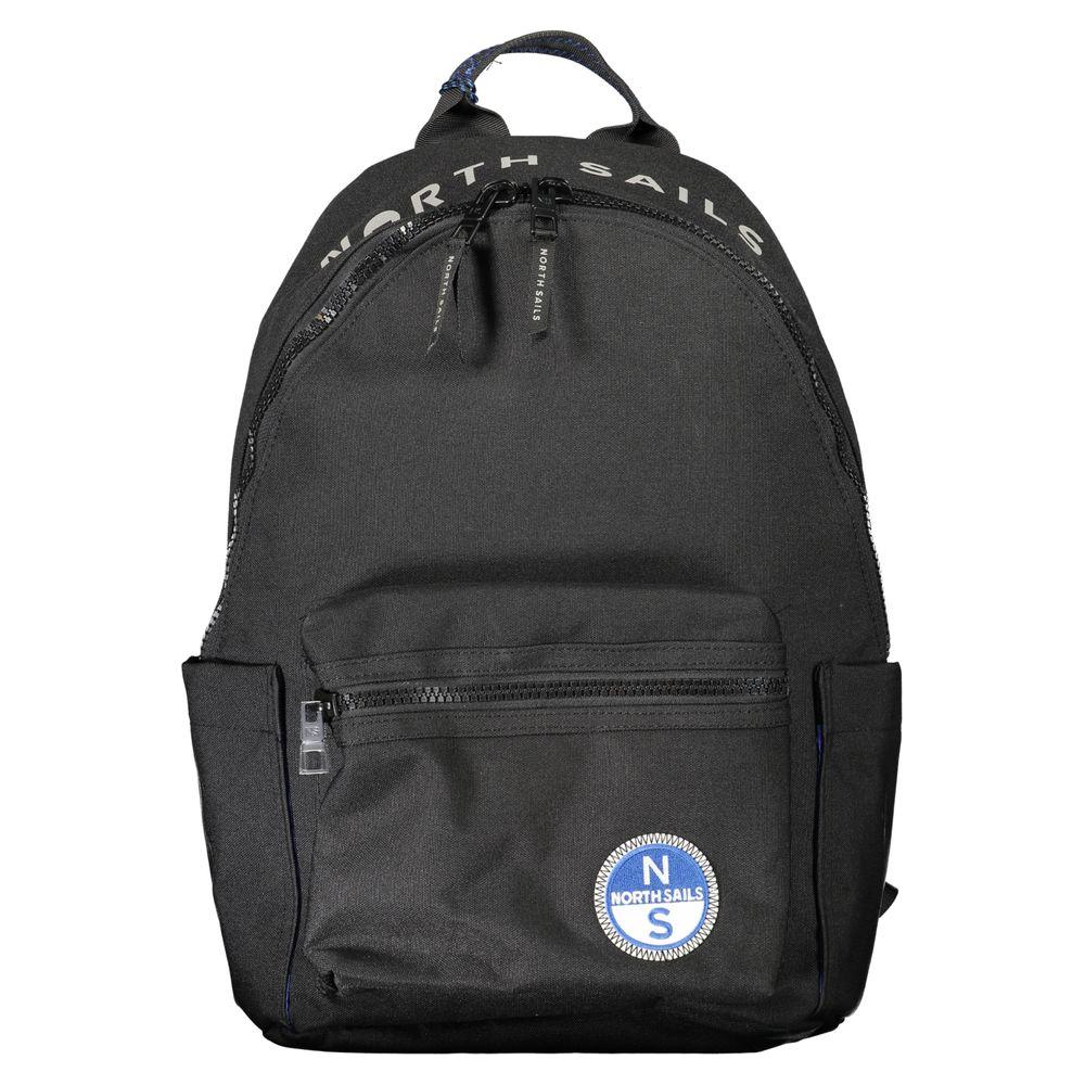 North Sails black polyester men's backpack with logo, zip closure, and laptop compartment for urban mobility.