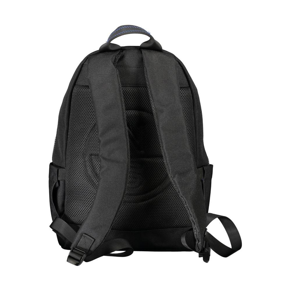 Back view of North Sails black polyester men's backpack with adjustable straps and padded back panel for comfort.