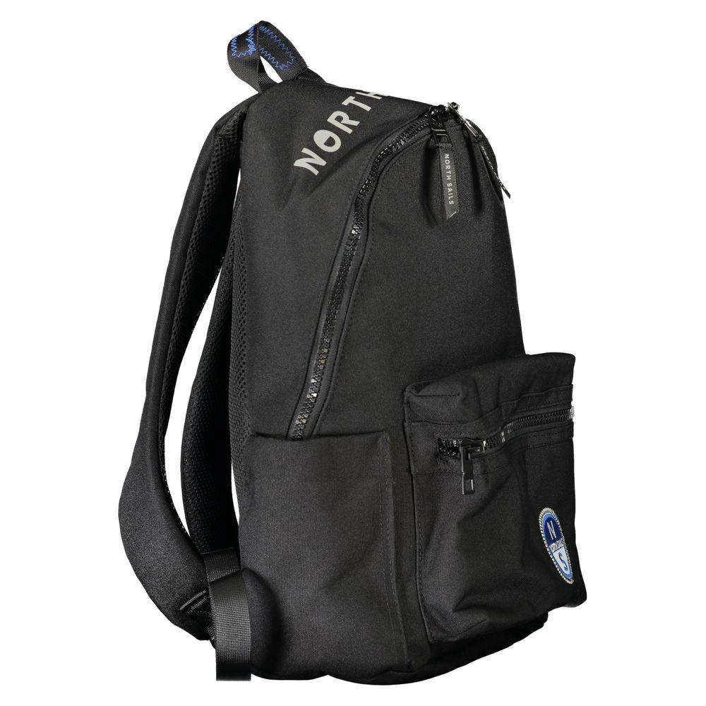 North Sails black polyester men's backpack with secure zip, internal laptop compartment, and contrasting details.