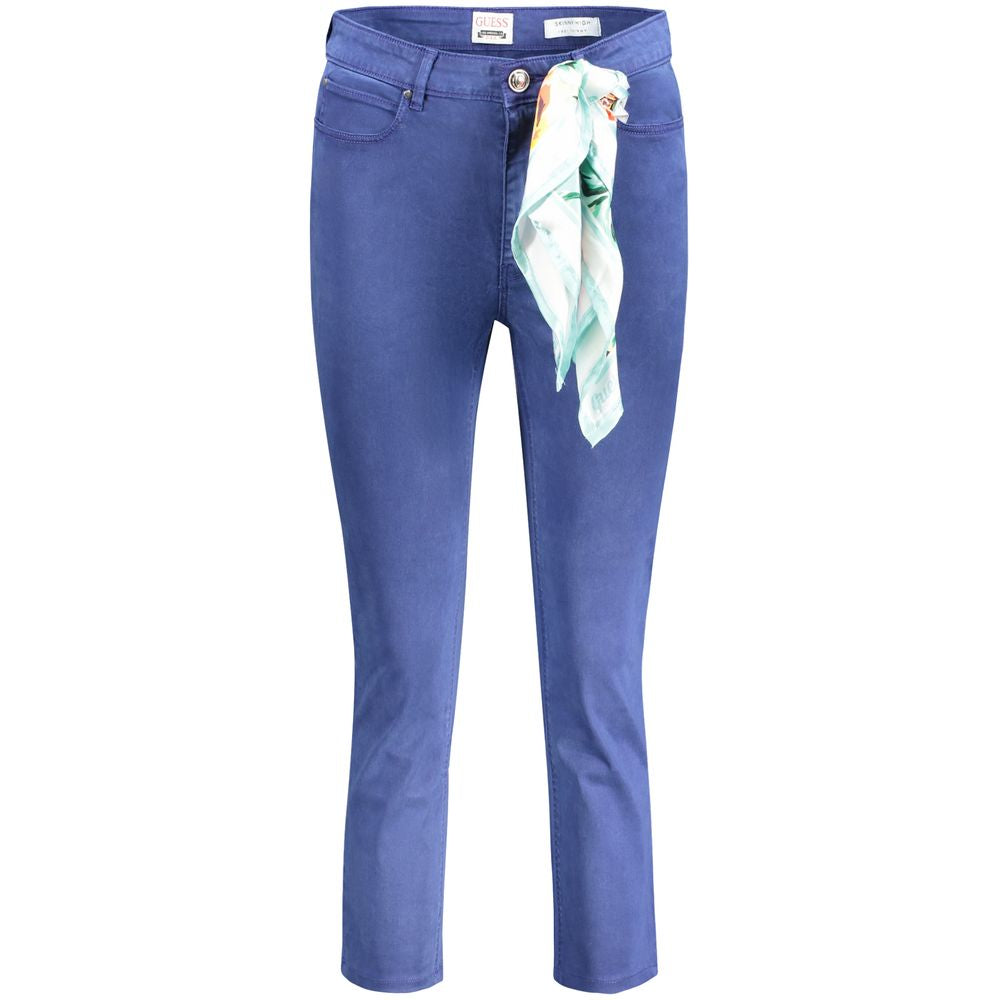 Guess Jeans blue lyocell women's skinny high-waisted jeans with detachable scarf and logo, crafted from cotton blend.