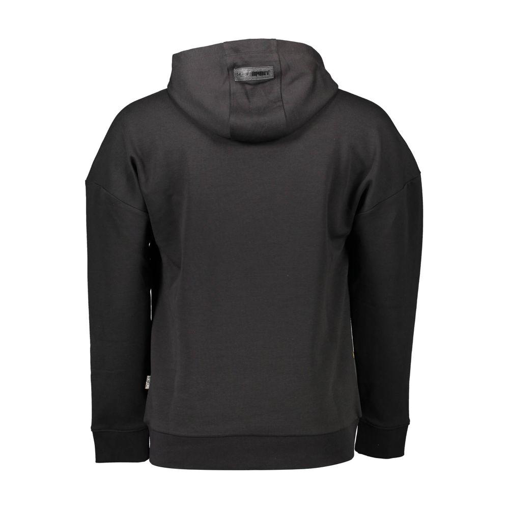 Back view of Plein Sport black cotton men's hooded sweatshirt with bold logo.