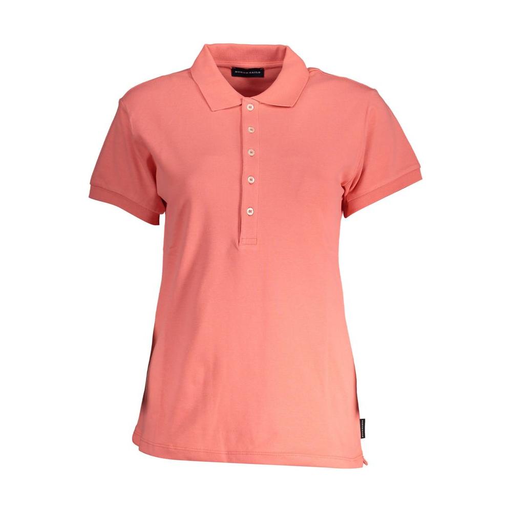 North Sails pink cotton women's polo shirt with short sleeves and five-button placket, featuring a stylish and comfortable organic cotton blend.