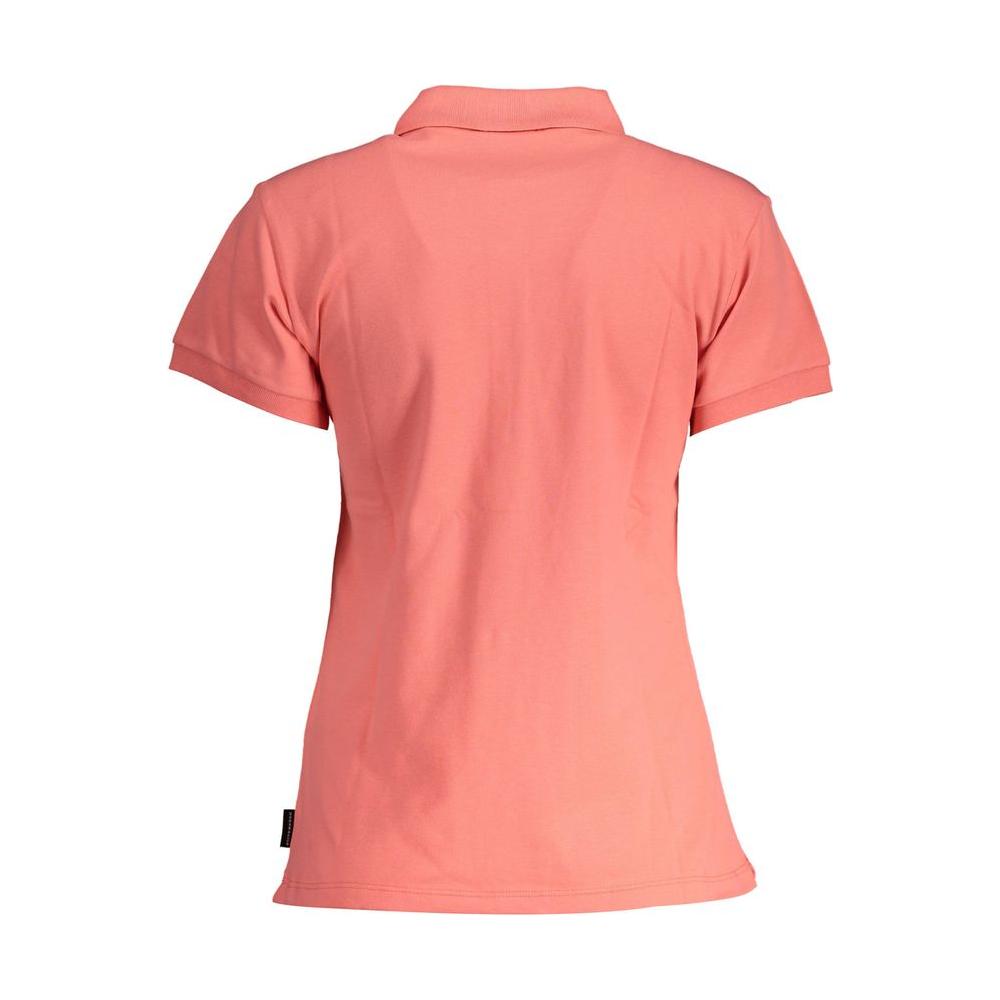 Back view of North Sails pink women's polo shirt made of organic cotton and elastane.