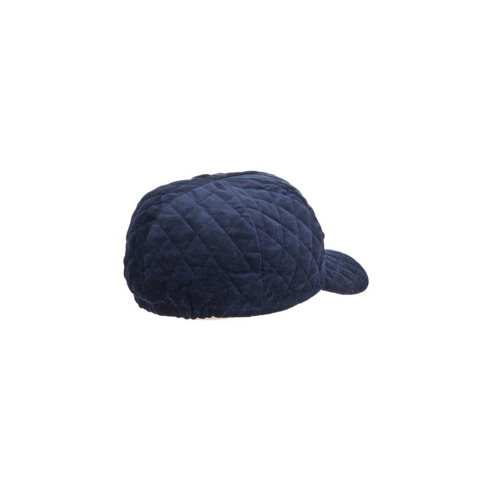 Denny Rose blue cotton hat with visor and logo design, featuring a quilted texture. Ideal for stylish sun protection.