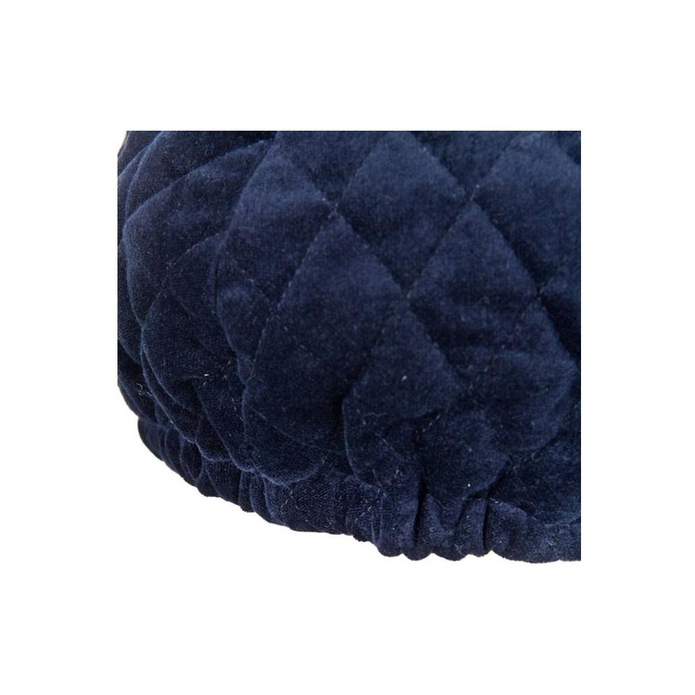Close-up of the Denny Rose Blue Cotton Hat showcasing its quilted texture and stylish visor design with logo detail.