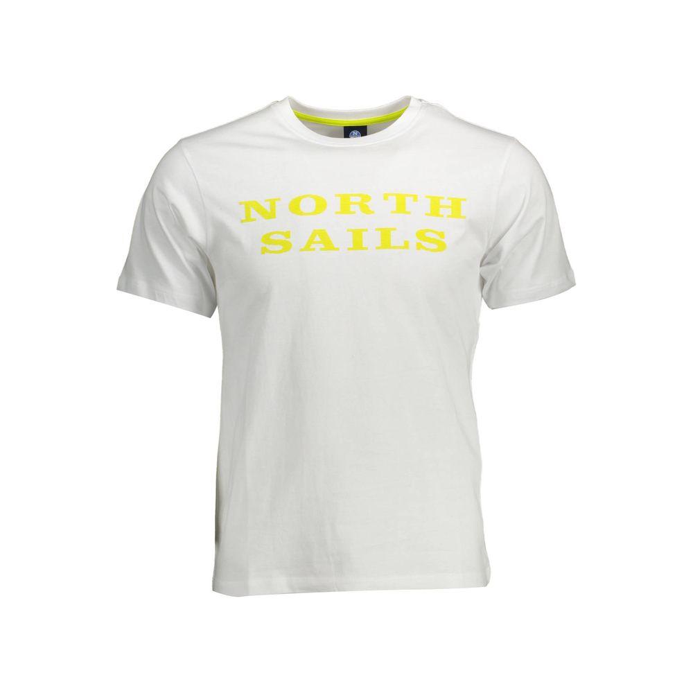 North Sails white cotton men's t-shirt with bold print and logo, round neck, and short sleeves, perfect for casual fashion.