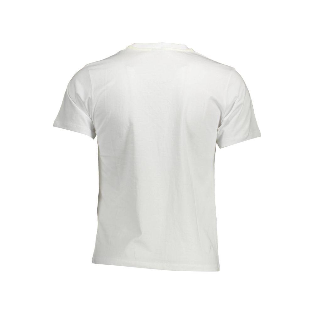 Back view of North Sails white cotton men's t-shirt with round neck and short sleeves. High-quality casual wear for modern trendsetters.