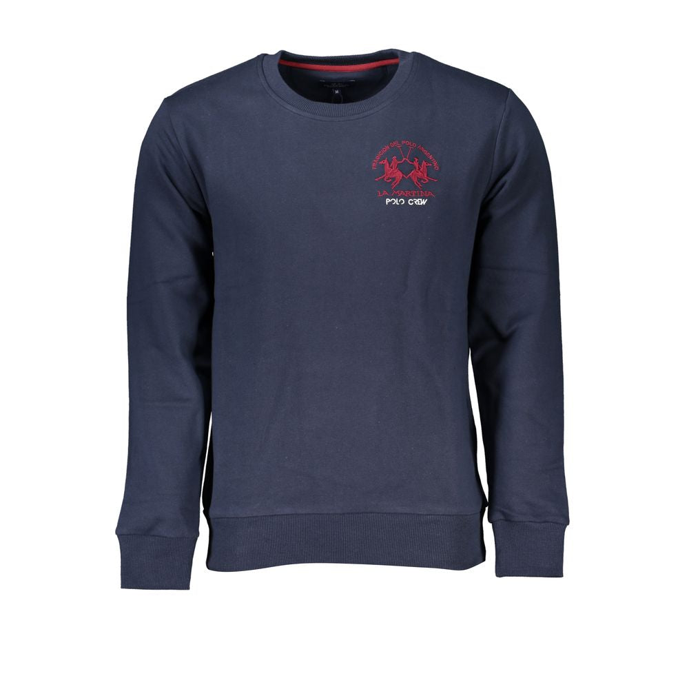 La Martina Chic Blue Crew Neck Sweatshirt, embroidered design, 100% cotton, luxurious casualwear, comfortable fleece, iconic logo.
