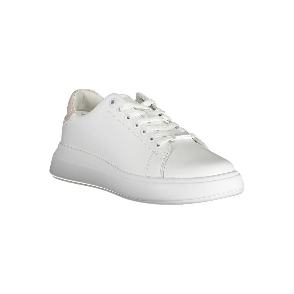 Calvin Klein white leather women's sneaker with contrasting details and iconic logo for style and comfort.