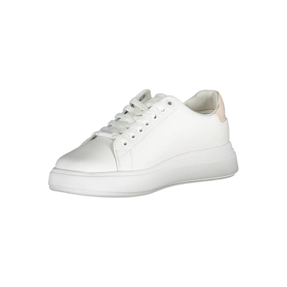 Calvin Klein white leather women's sneaker with contrasting details and logo, perfect for sporty and street style looks.