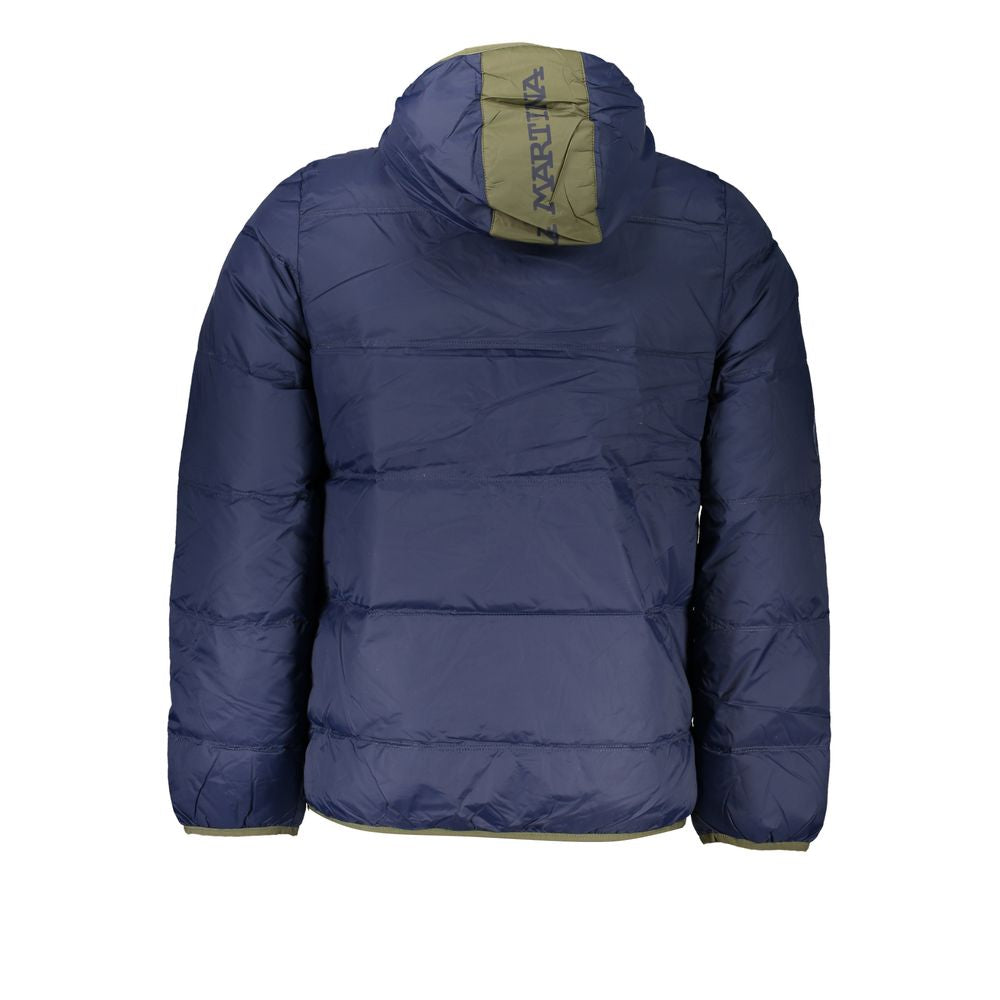La Martina Chic Blue Lightweight Hooded Jacket with contrast details, back view showing hood design and sleek stitching.