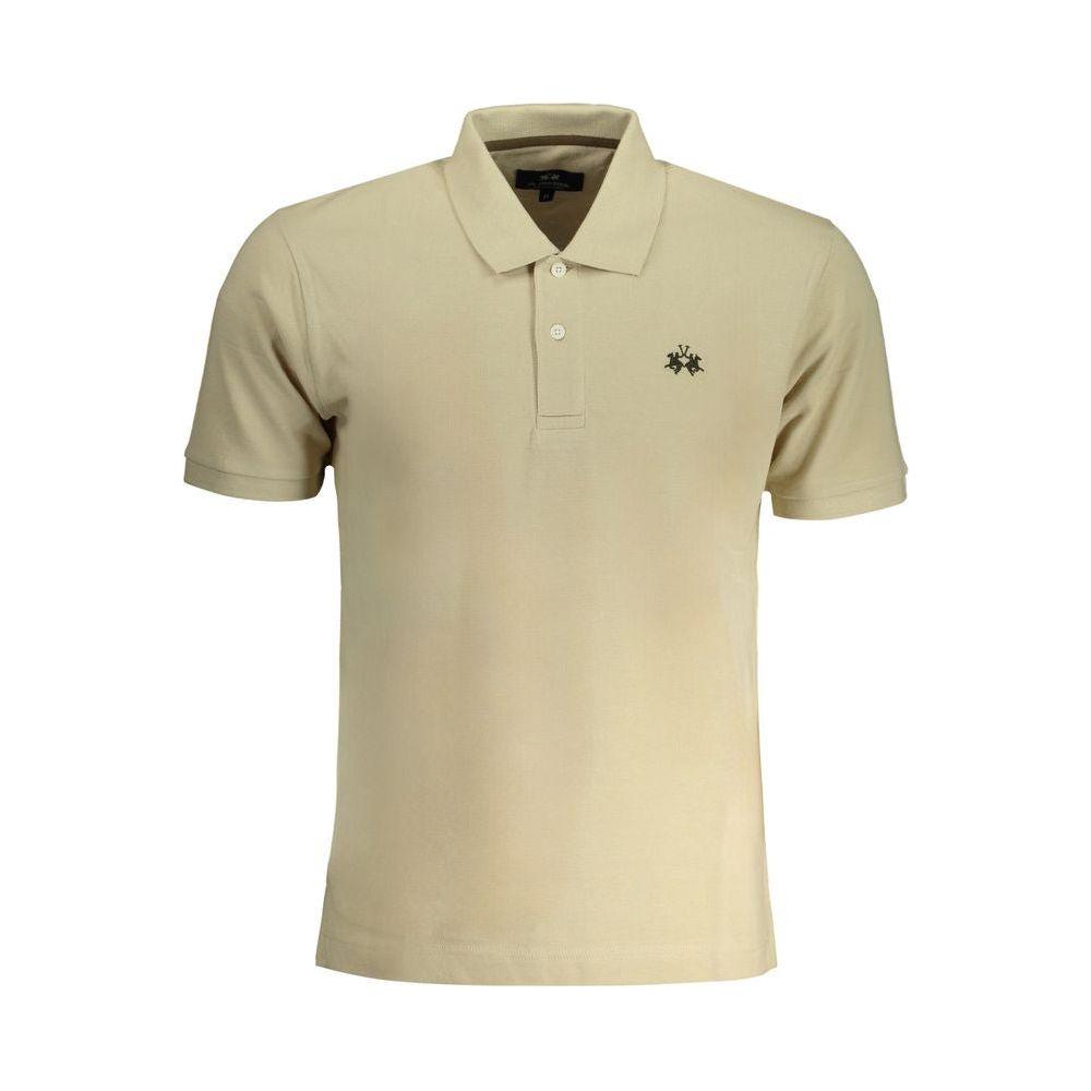 La Martina beige cotton polo shirt, short-sleeved, regular fit, 2 buttons, embroidered logo on chest.