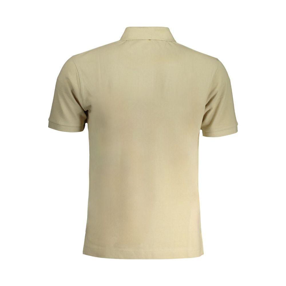 La Martina beige cotton polo shirt, short-sleeved, regular fit, back view. Features 2 buttons, embroidery, and logo.