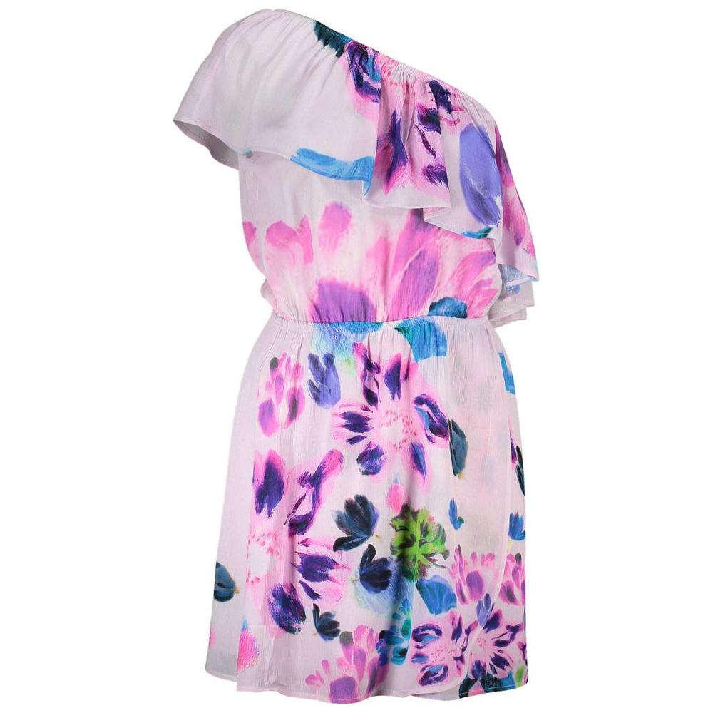 Desigual Pink Viscose Women's Dress with Floral Pattern and One-Shoulder Design, Featuring Elastic Waistband and Vibrant Colors