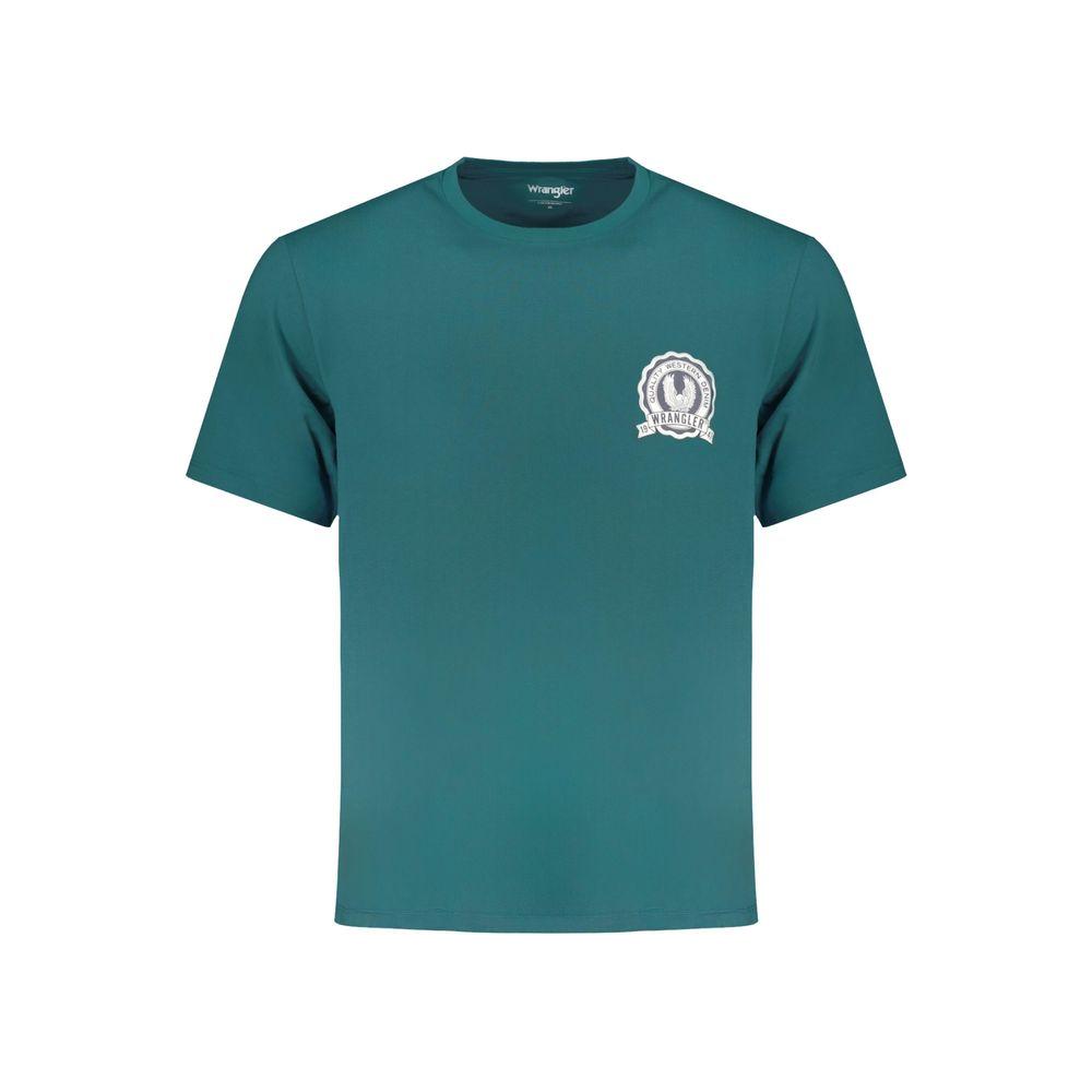 Wrangler green cotton short sleeve t-shirt with graphic print and logo, crew neck, ideal casual wear for men.