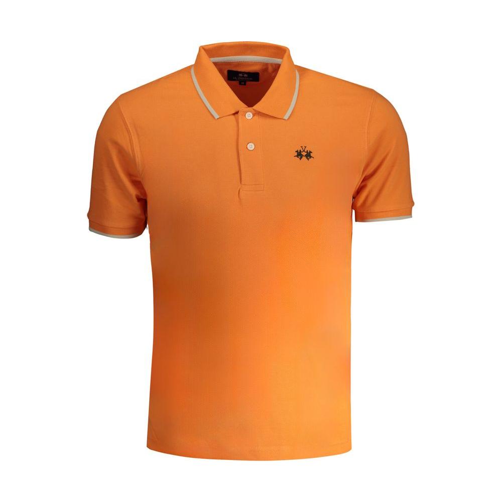La Martina orange cotton polo shirt with short sleeves, regular fit, two buttons, contrast details, and logo embroidery.