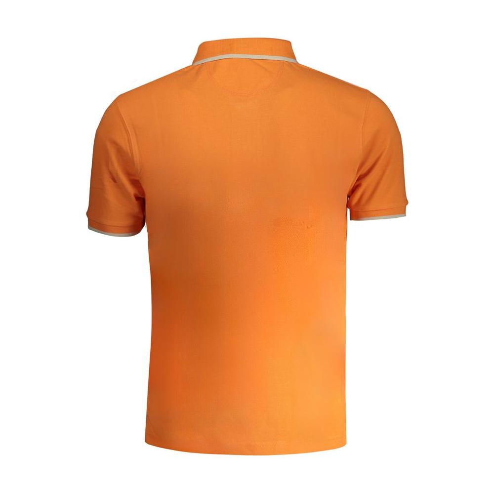 Back view of La Martina orange cotton polo shirt with short sleeves and embroidery details.