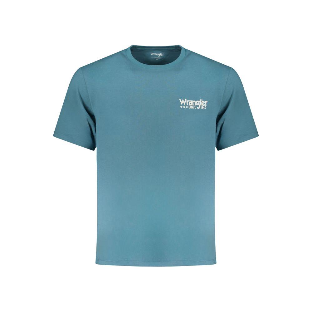 Wrangler blue cotton T-shirt with short sleeves, crew neck, and logo print.