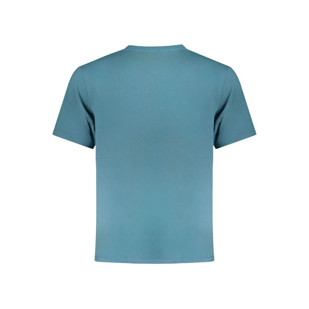 Back view of Wrangler blue cotton short sleeve logo tee with crew neck.