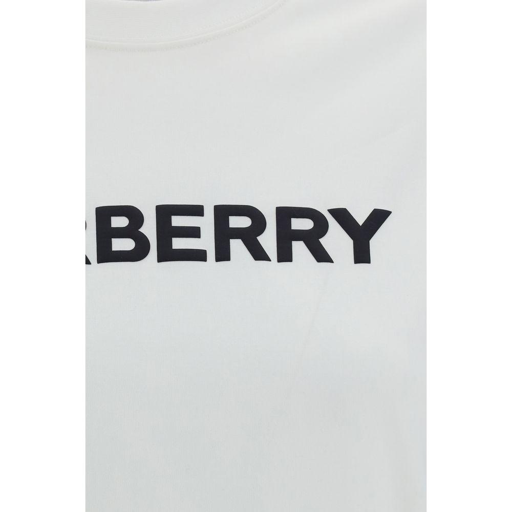 Burberry cotton T-shirt with ribbed crew neck, iconic monogram, and monochrome pattern in close-up view.