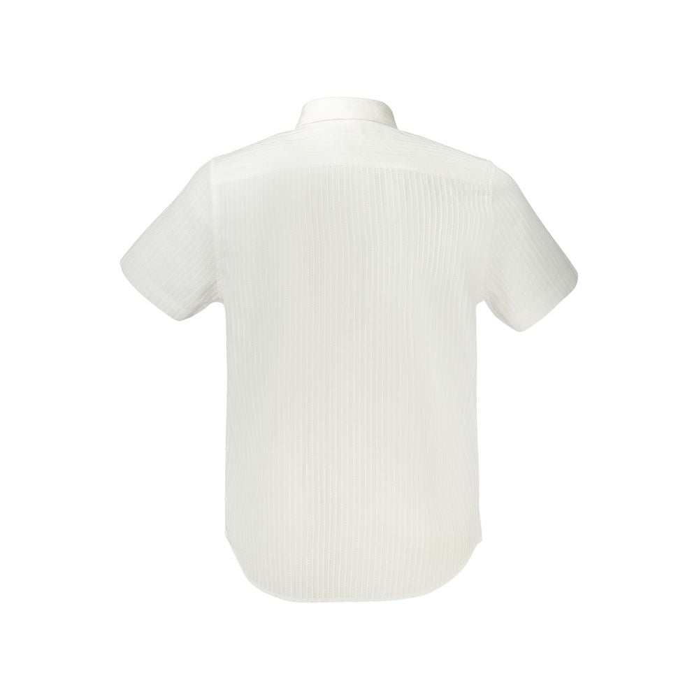 Back view of Guess Jeans white cotton men's shirt with short sleeves and classic design.
