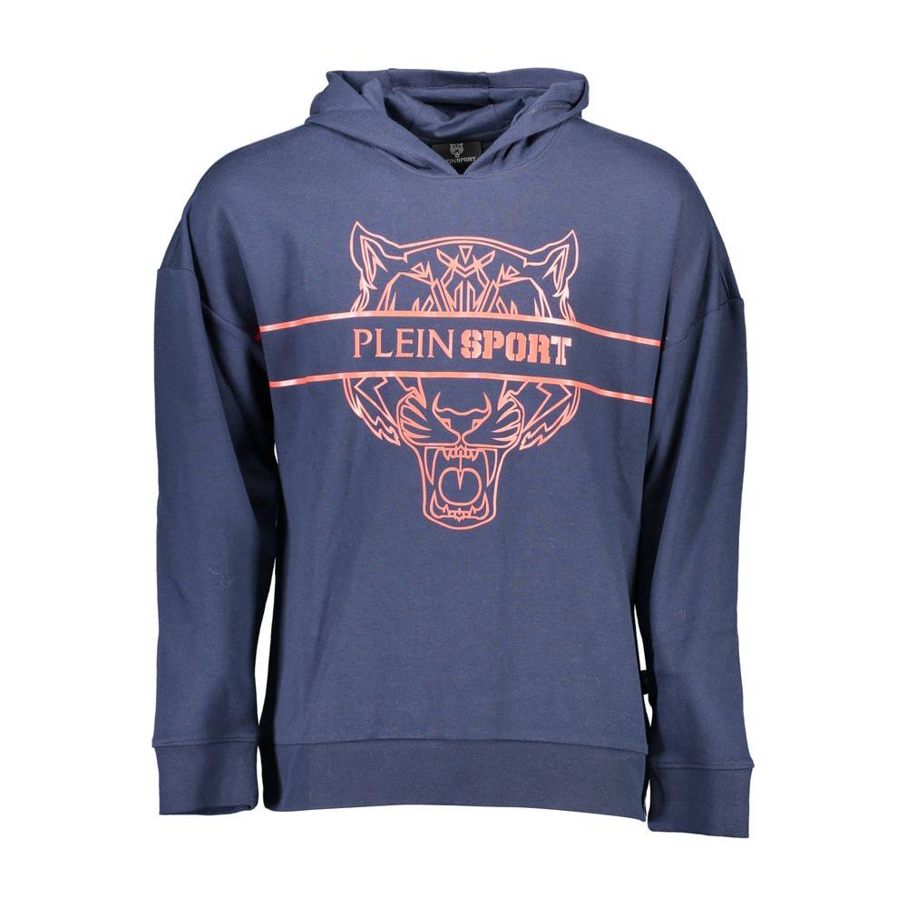 Plein Sport blue cotton men's sweater with bold contrasting details and logo, perfect for athleisure style and comfort.
