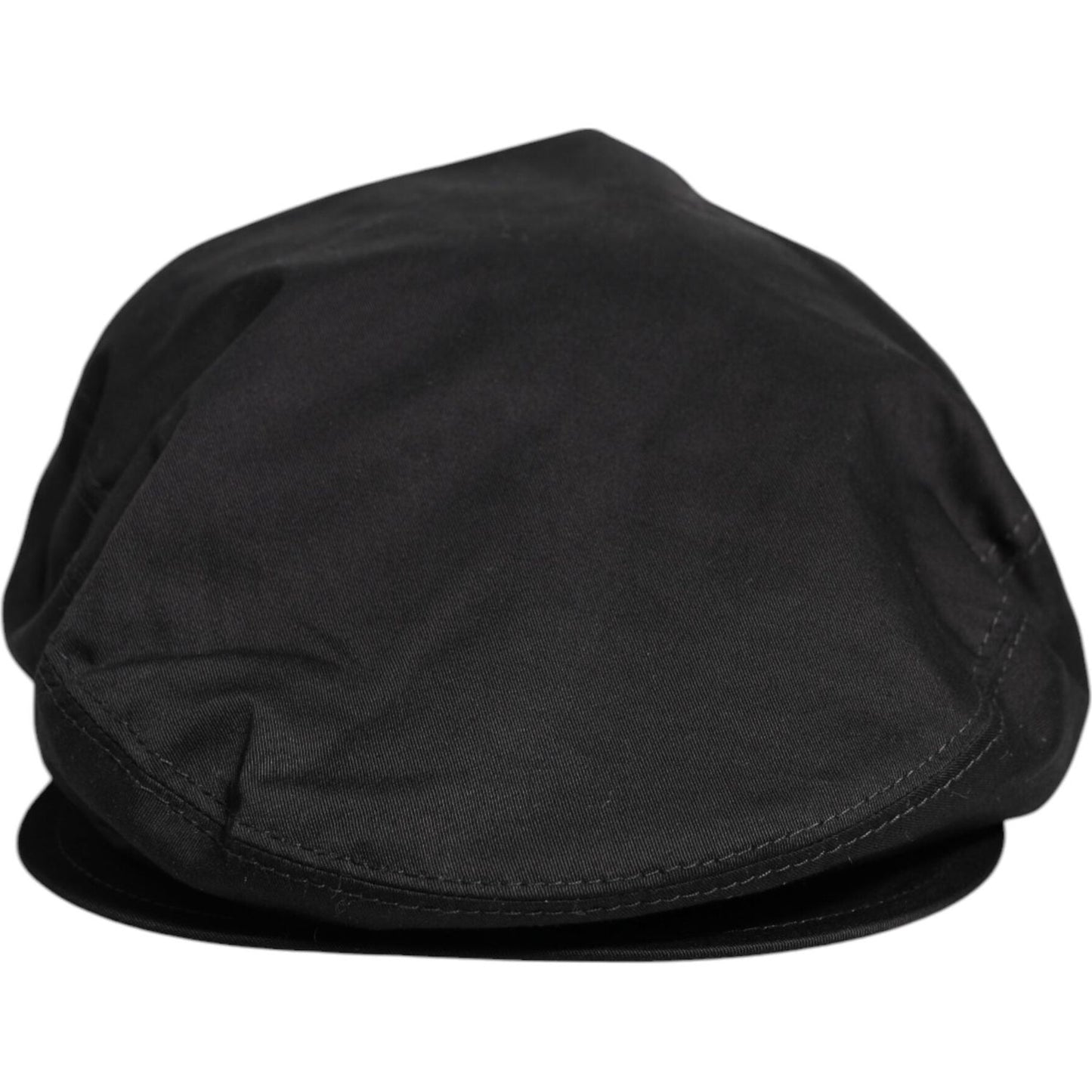 Dolce & Gabbana black cotton newsboy cap with logo detail, made in Italy, 97% cotton, stylish men's cabbie hat.