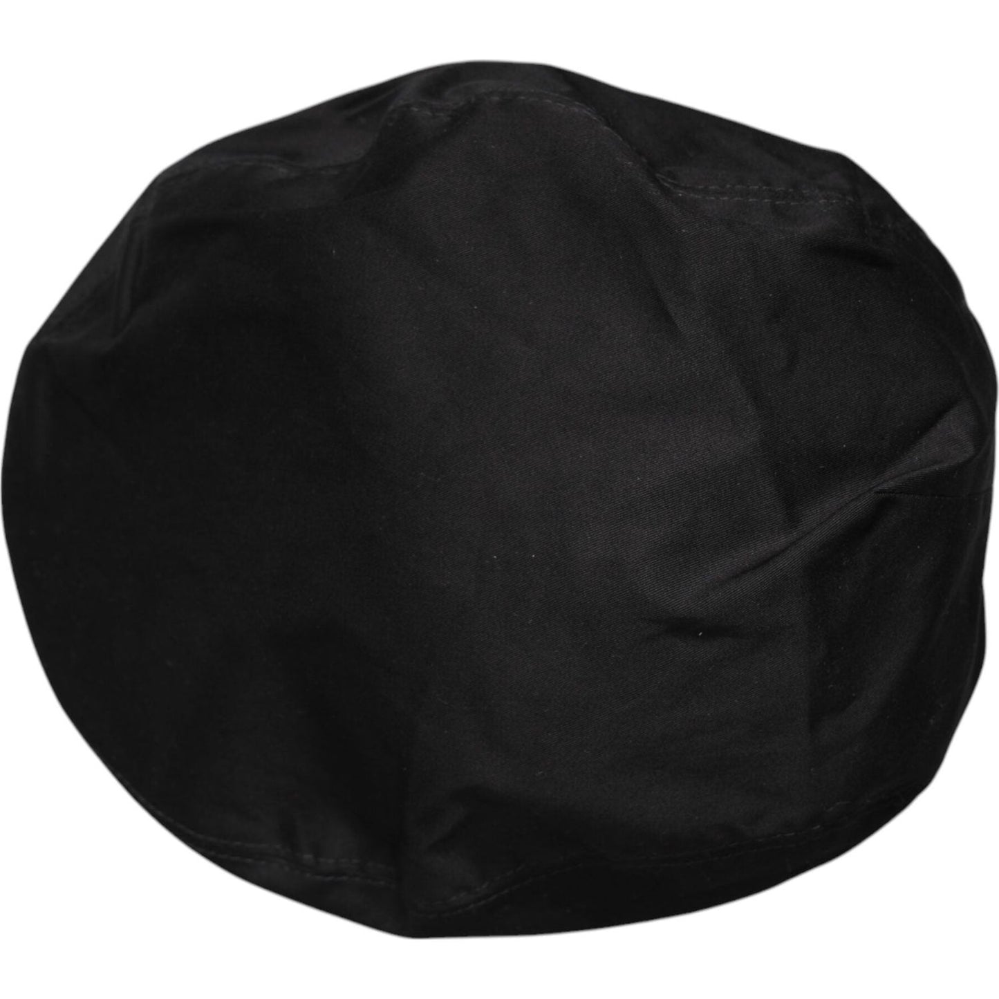 Dolce & Gabbana black newsboy cap in cotton-elastane blend with rayon lining, made in Italy, top view.