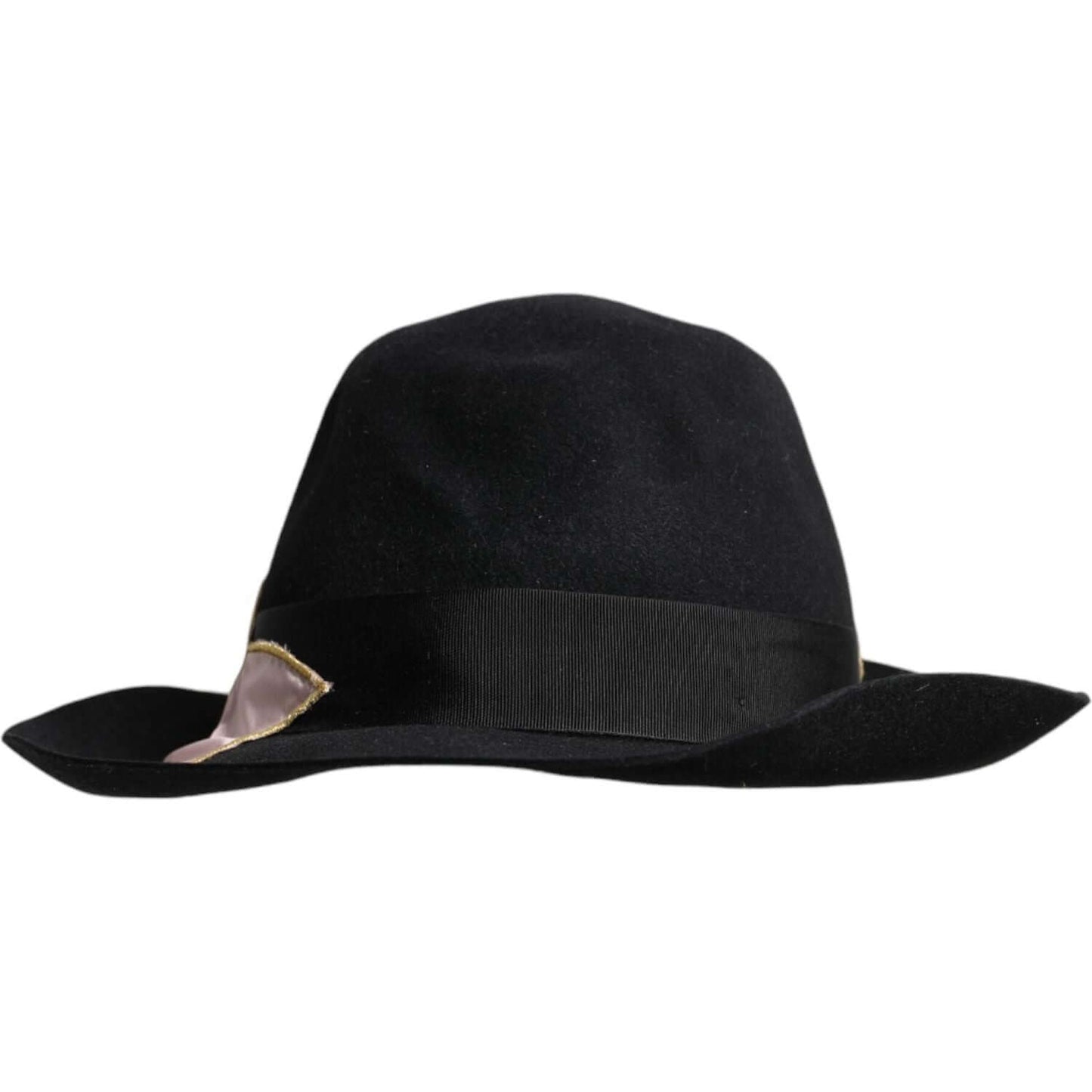 Dolce & Gabbana black wide brim hat for women with logo embroidery, made of rabbit, viscose, cotton, and polyester. Made in Italy.