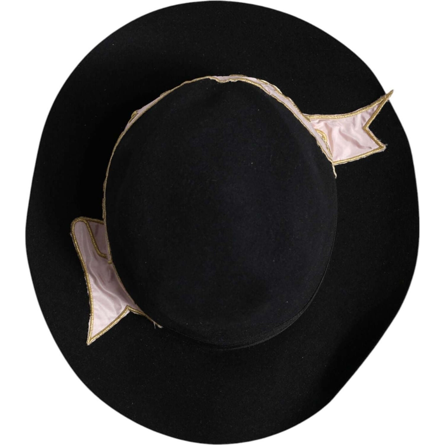 Dolce & Gabbana women's black wide brim hat with embroidered logo, made in Italy from rabbit fur, viscose, and cotton blend.