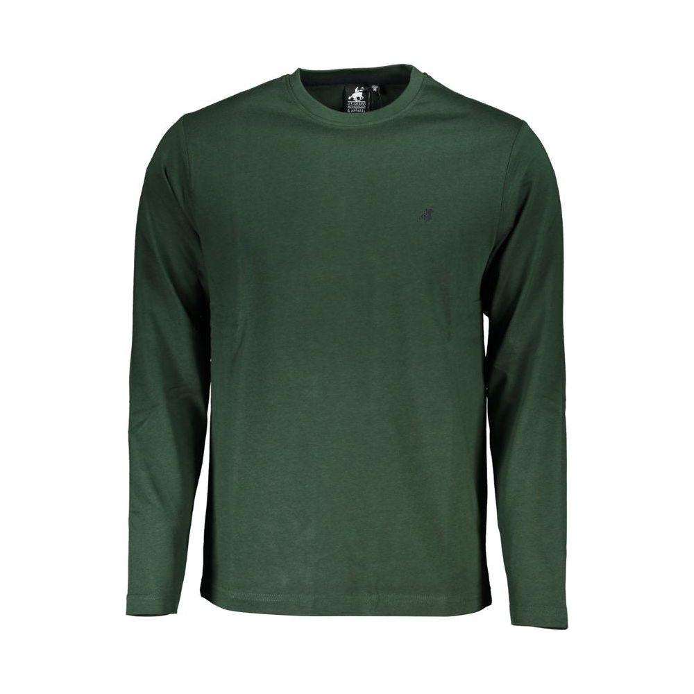 U.S. Grand Polo green long sleeve cotton t-shirt with crew neck, contrast details, and embroidered logo.